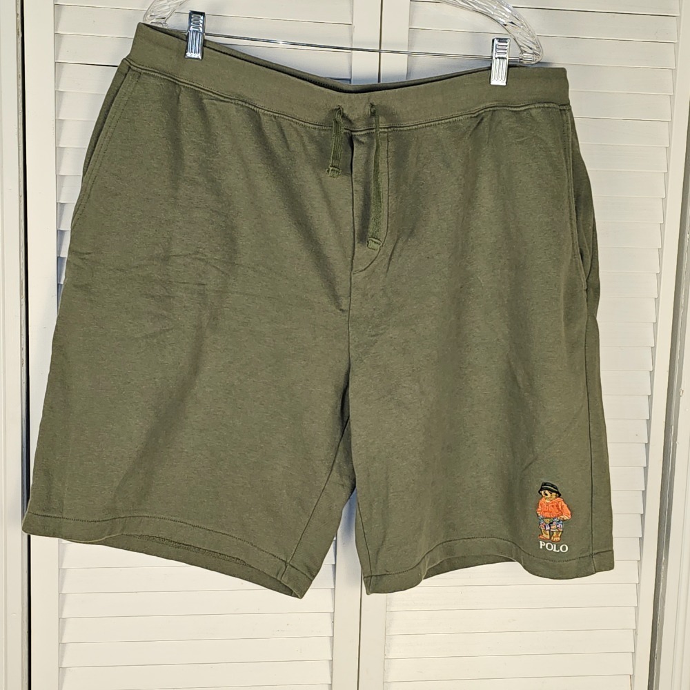 Polo Ralph Lauren Mens Olive Green Beach Teddy Bear Fleece Shorts 1XB